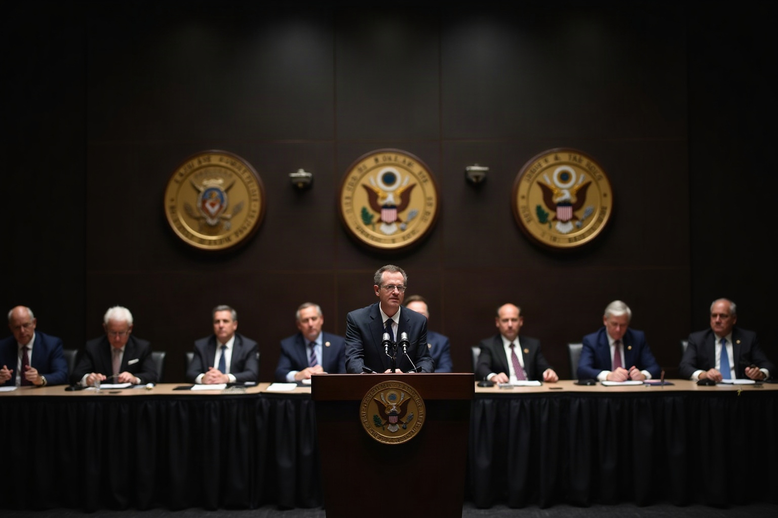 Australian government officials at a press conference discussing the OpenAI data breach, illustrating the challenge of AI security in public institutions