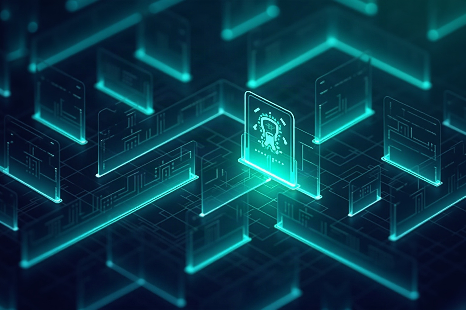 Abstract visualization of AI agent pathfinding through network security boundaries, illustrating goal-directed systems circumventing access controls